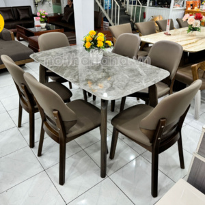 Bộ Bàn Ăn 1,4m BA-T-98 Mặt Đá Tự Nhiên + 6 Ghế Gỗ Hương Thái Nhập Khẩu