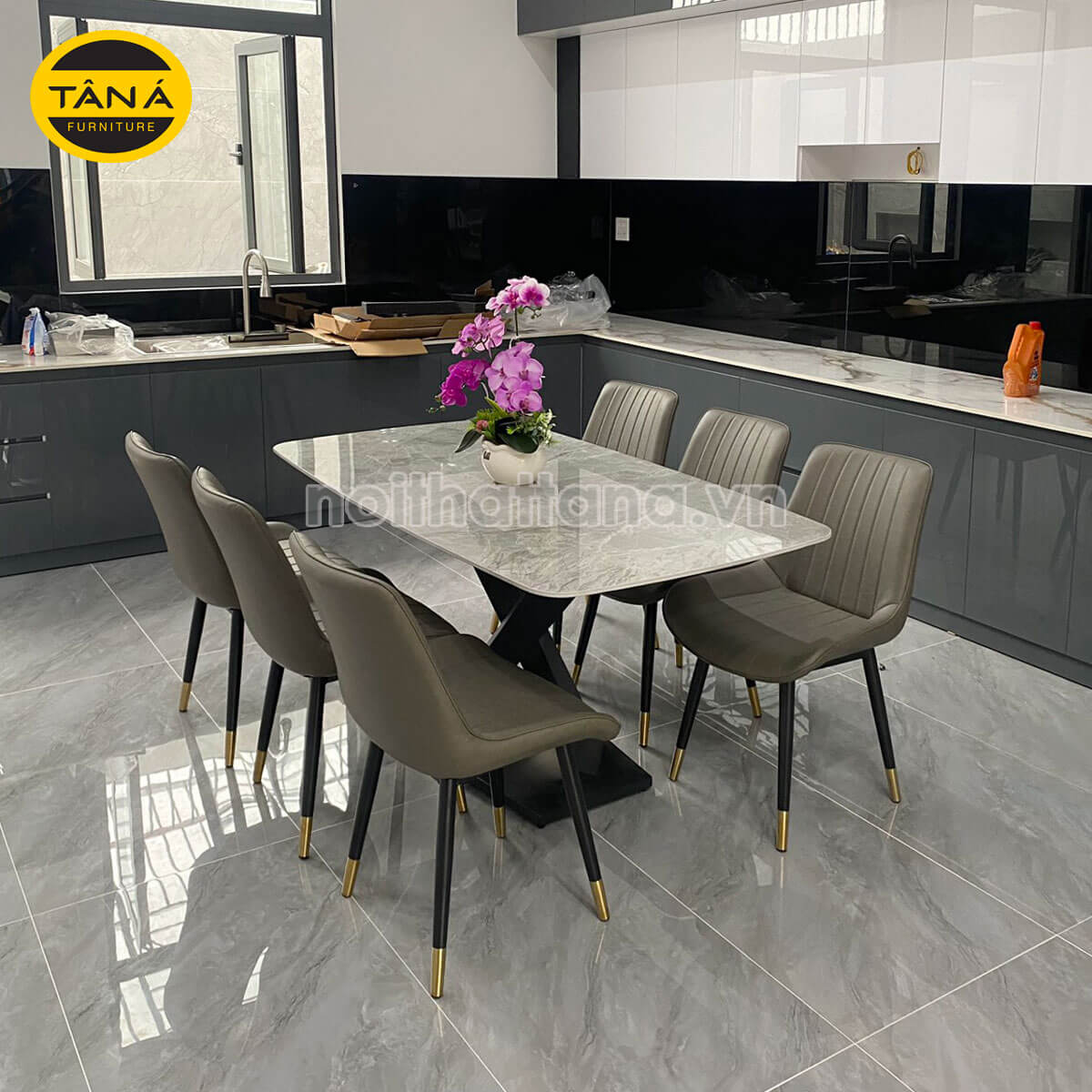 Bộ bàn ăn 1m5 mặt chữ nhật 6 ghế