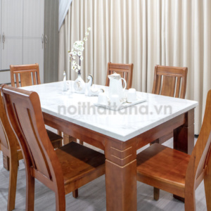 Bộ Bàn Ăn Mặt Đá Khung Gỗ 6 Ghế Hiện Đại BA39 Nhập Khẩu