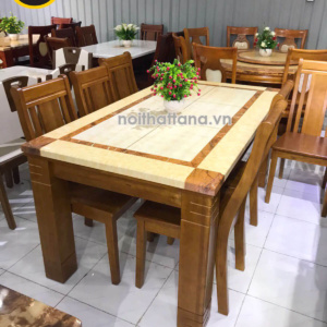 Bộ Bàn Ăn 6 Ghế Gỗ Sồi Mặt Đá Hiện Đại HP03
