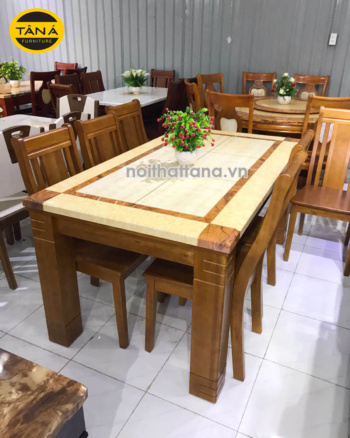 Bộ Bàn Ăn 6 Ghế Gỗ Sồi Mặt Đá Hiện Đại HP03