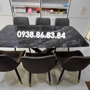Bộ Bàn Ăn Mặt Đá 6 Ghế Chân Sắt BA94 Nhập Khẩu