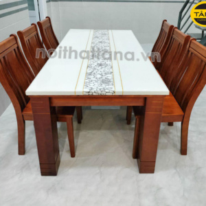 Bộ Bàn Ăn 6 Ghế Gỗ Sồi BA68 Mặt Đá Hiện Đại