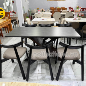 Bộ Bàn Ăn 1,6m BA-T-073 Mặt Đá Men Chống Trầy Xước + 6 Ghế Gỗ Hương Thái Nhập Khẩu