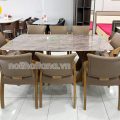 Bộ bàn ăn mặt đá tự nhiên 8 ghế gỗ sồi BA91