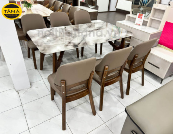 Bộ Bàn Ăn Mặt Đá Tự Nhiên 1,6m Gỗ Hương Thái + 6 Ghế Nhập Khẩu AT-T-075