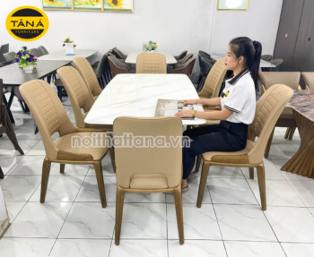 Bộ Bàn Ăn Mặt Đá Vi Tinh 1,8M Hiện Đại 8 ghế Gỗ Nhập Khẩu BA226
