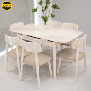 Bộ Bàn Ăn Gấp Gọn Mặt Kính Cường Lực 6 Ghế BA-D3602 Phong Cách Hiện Đại