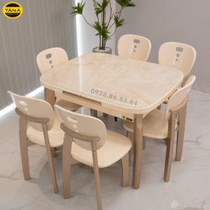 Bộ Bàn Ăn Mặt Đá 6 Ghế BA-APH7027 Gấp Gọn Có Bếp Từ
