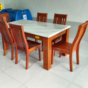 Bộ Bàn Ăn Mặt Đá Khung Gỗ 6 Ghế Hiện Đại BA39 Nhập Khẩu