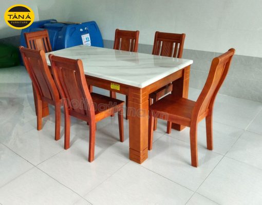 Bộ Bàn Ăn Mặt Đá Khung Gỗ 6 Ghế Hiện Đại BA39 Nhập Khẩu