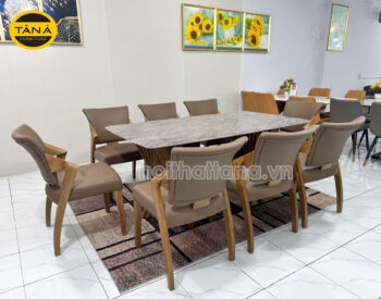 Bộ Bàn Ăn Mặt Đá Tự Nhiên 8 Ghế Gỗ Sồi nhập khẩu đài loan BA91
