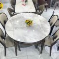 Bộ Bàn Ăn BA-F25-02 Mặt Đá Tròn Gọn 1,3M 6 Ghế Gỗ Hương Thái