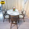 Bộ Bàn Ăn BA-F25-02 Mặt Đá Tròn Gọn 1,3M 6 Ghế Gỗ Hương Thái