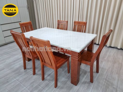 Bộ Bàn Ăn Mặt Đá Khung Gỗ 6 Ghế Hiện Đại BA39 Nhập Khẩu