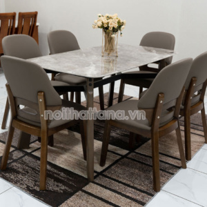 Bộ Bàn Ăn Mặt Đá Tự Nhiên 1,4m + 6 Ghế Gỗ Hương Thái Nhập Khẩu BA-T-98