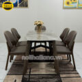 Bộ Bàn Ăn Mặt Đá Tự Nhiên 1,4m + 6 Ghế Gỗ Hương Thái Nhập Khẩu BA-T-98
