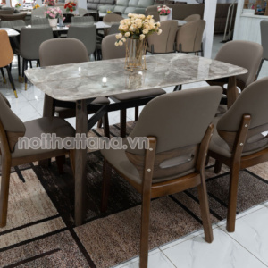 Bộ Bàn Ăn Mặt Đá Tự Nhiên 1,4m + 6 Ghế Gỗ Hương Thái Nhập Khẩu BA-T-98