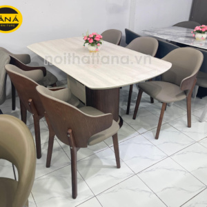 Bộ Bàn Ăn Mặt Đá Tự Nhiên 1,6M + 6 Ghế Gỗ Thịt Nhập Khẩu BA-D16-15 Hiện Đại