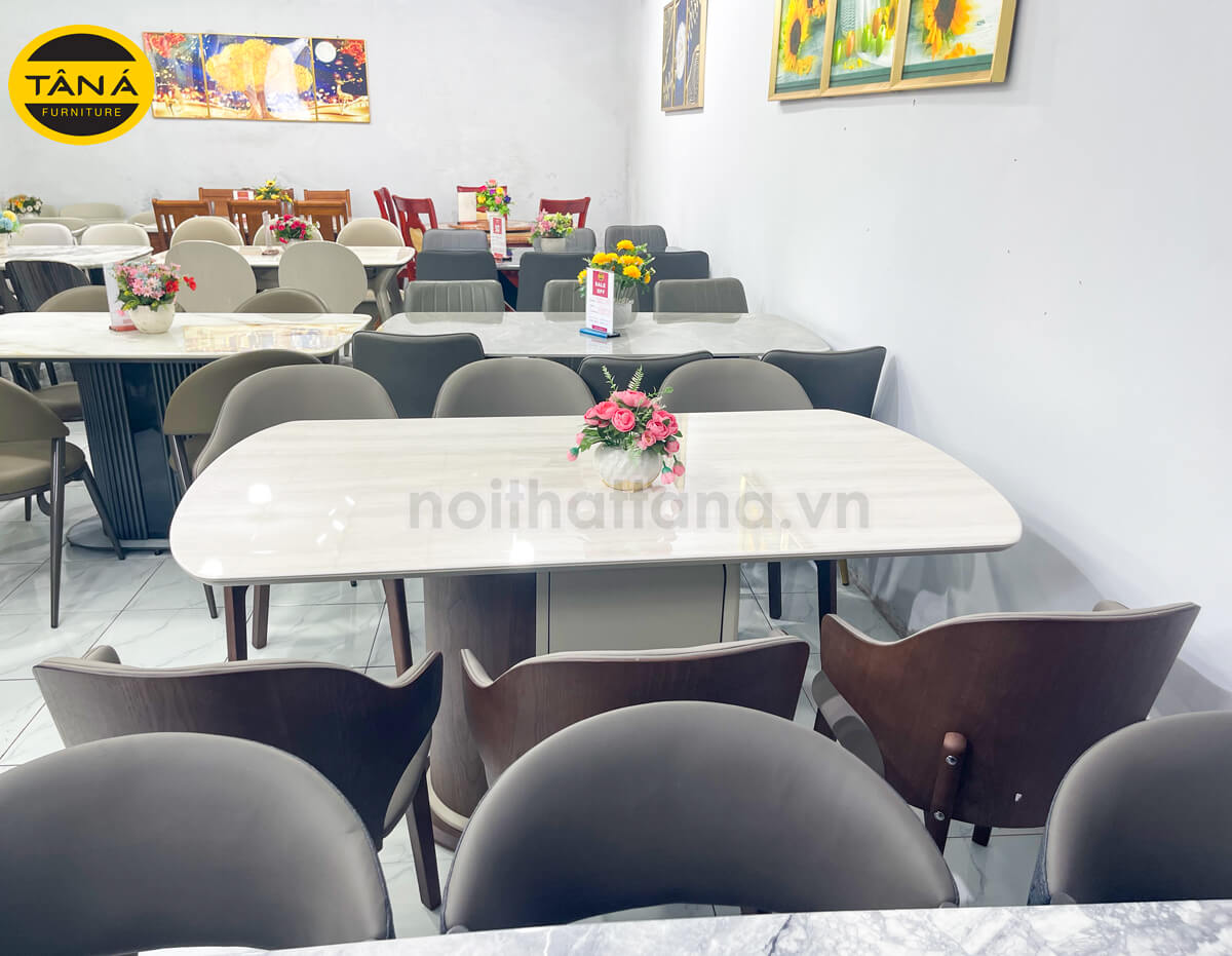 Bộ Bàn Ăn Mặt Đá Tự Nhiên 1,6M + 6 Ghế Gỗ Thịt Nhập Khẩu BA-D16-15 Hiện Đại