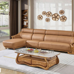 Ghế Sofa Gỗ Mun Bọc Da Bò AT-H43 Góc L Hiện Đại Nhập Khẩu