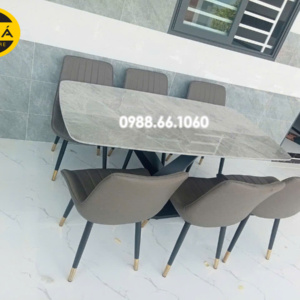 Bộ Bàn Ăn Mặt Đá Men 6 ghế BA92 Chân Sắt Tĩnh Điện Nhập Khẩu