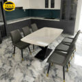 Bộ Bàn Ăn Mặt Đá Men 6 ghế BA92 Chân Sắt Tĩnh Điện Nhập Khẩu