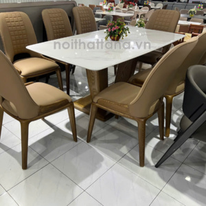 Bộ Bàn Ăn Mặt Đá Vi Tinh 1,8M Hiện Đại 8 ghế Gỗ Nhập Khẩu BA226