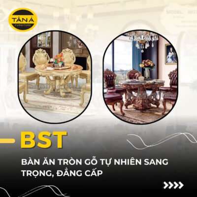 Bộ bàn ăn tròn gỗ tự nhiên tân cổ điển nhập khẩu