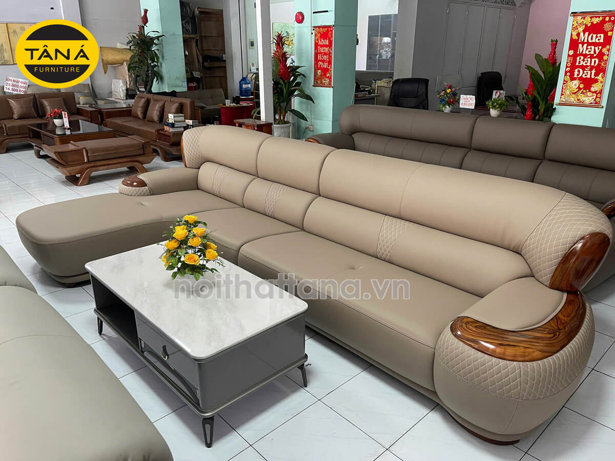 Ghế sofa gỗ mun TA-G516 bọc da cao cấp góc L hiện đại nhập khẩu