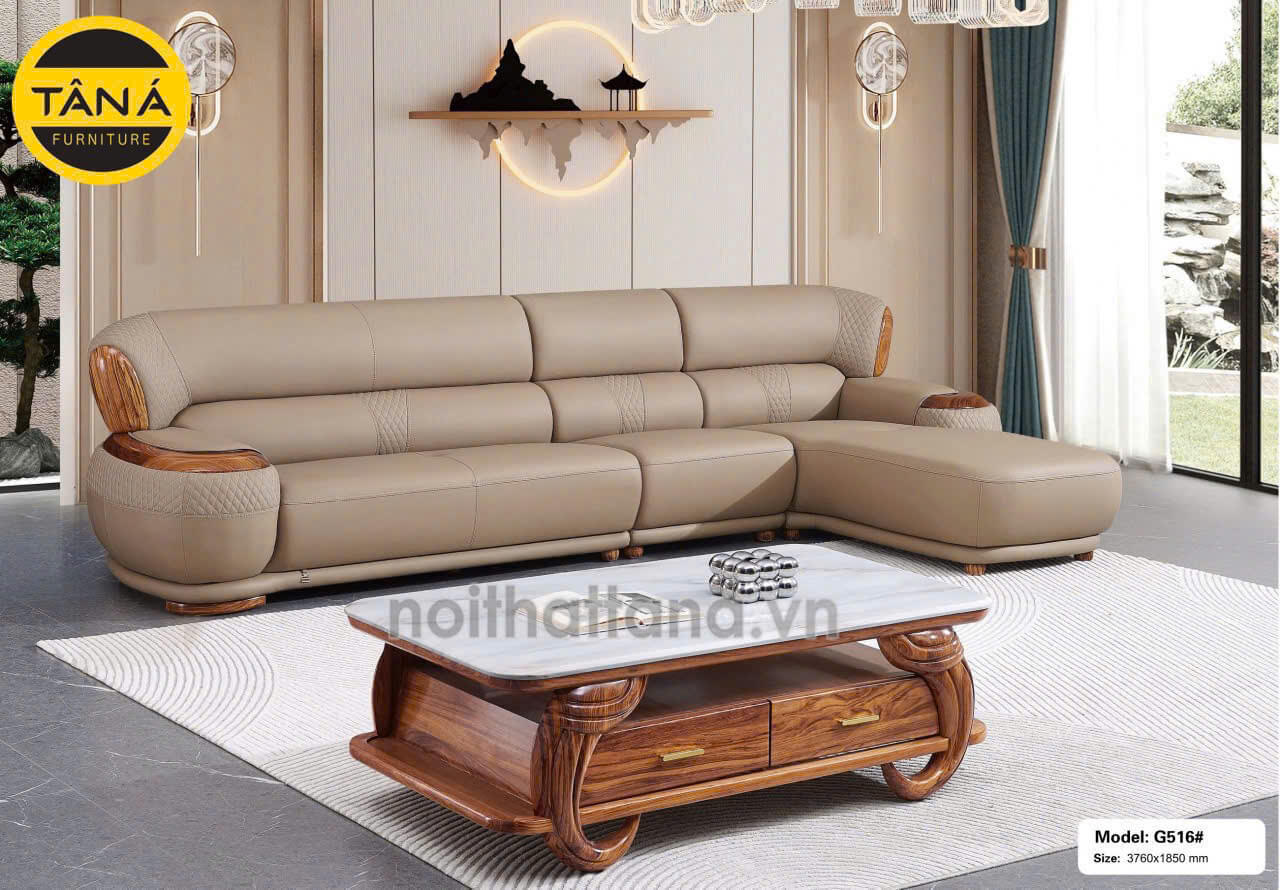 Ghế Sofa Gỗ Mun TA-G516 Bọc Da Cao Cấp Góc L Hiện Đại Nhập Khẩu