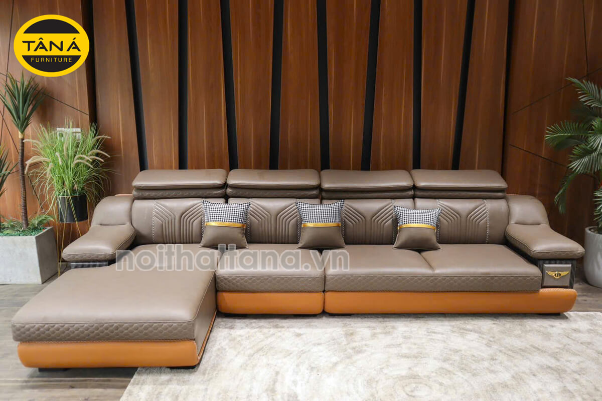 Sofa Gỗ Sồi Nga Góc L Bọc Da Cao Cấp Chống Trầy Xước, Lau Được Mực TA-892AB