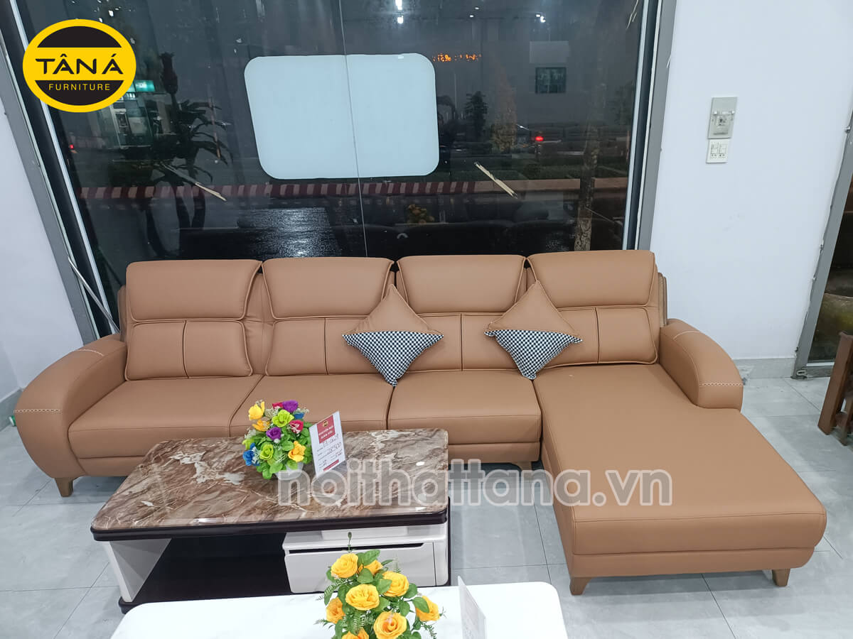 Ghế sofa gỗ sồi góc L bọc da chống trầy xước, lau được mực TA-G29