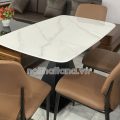 Bộ Bàn Ăn Mặt Đá Ceramic Cao Cấp 1,4M + 6 ghế Chân Sắt Tĩnh Điện BA224
