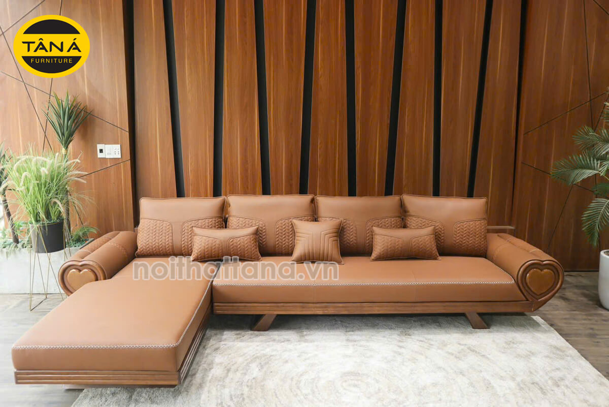 Ghế Sofa Gỗ Sồi Hình Trái Tim TA-896AB Góc L Bọc Da Cao Cấp Chống Trầy Xước, Lau Được Mực