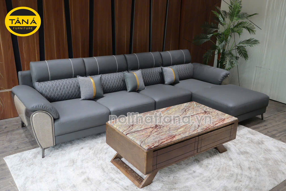 Sofa Gỗ Sồi Góc Chữ L Bọc Da Cao Cấp Chống Trầy Xước, Lau Được Mực TA-891AB