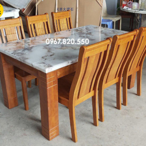 Bộ Bàn Ăn 1,6m Mặt Đá Nhân Tạo 6 Ghế Gỗ Sồi HP05