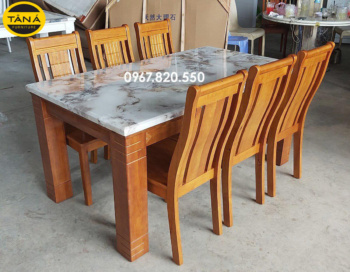 Bộ Bàn Ăn 1,6m Mặt Đá Nhân Tạo 6 Ghế Gỗ Sồi HP05