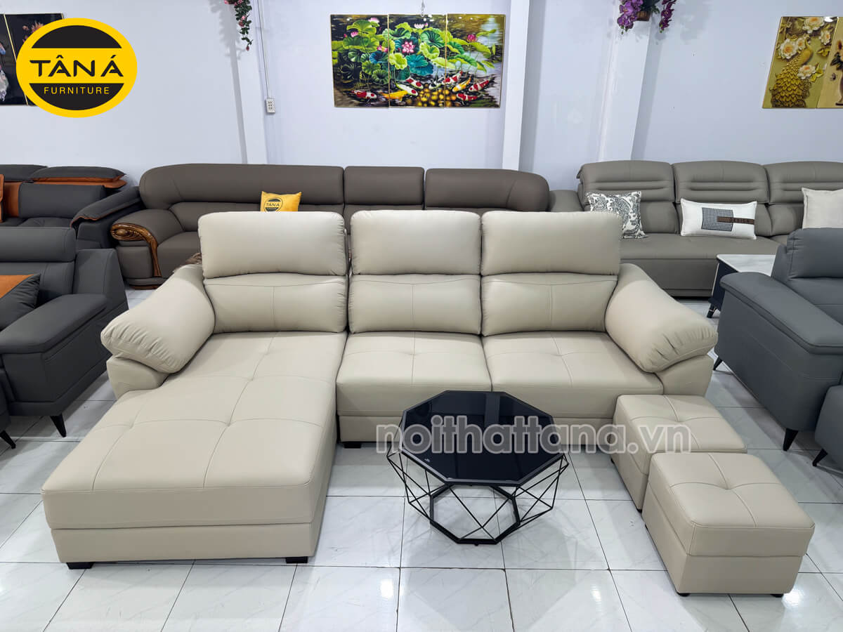 Sofa Da Lau Được Mực Bút Bi Góc L Nhỏ Gọn N911TH