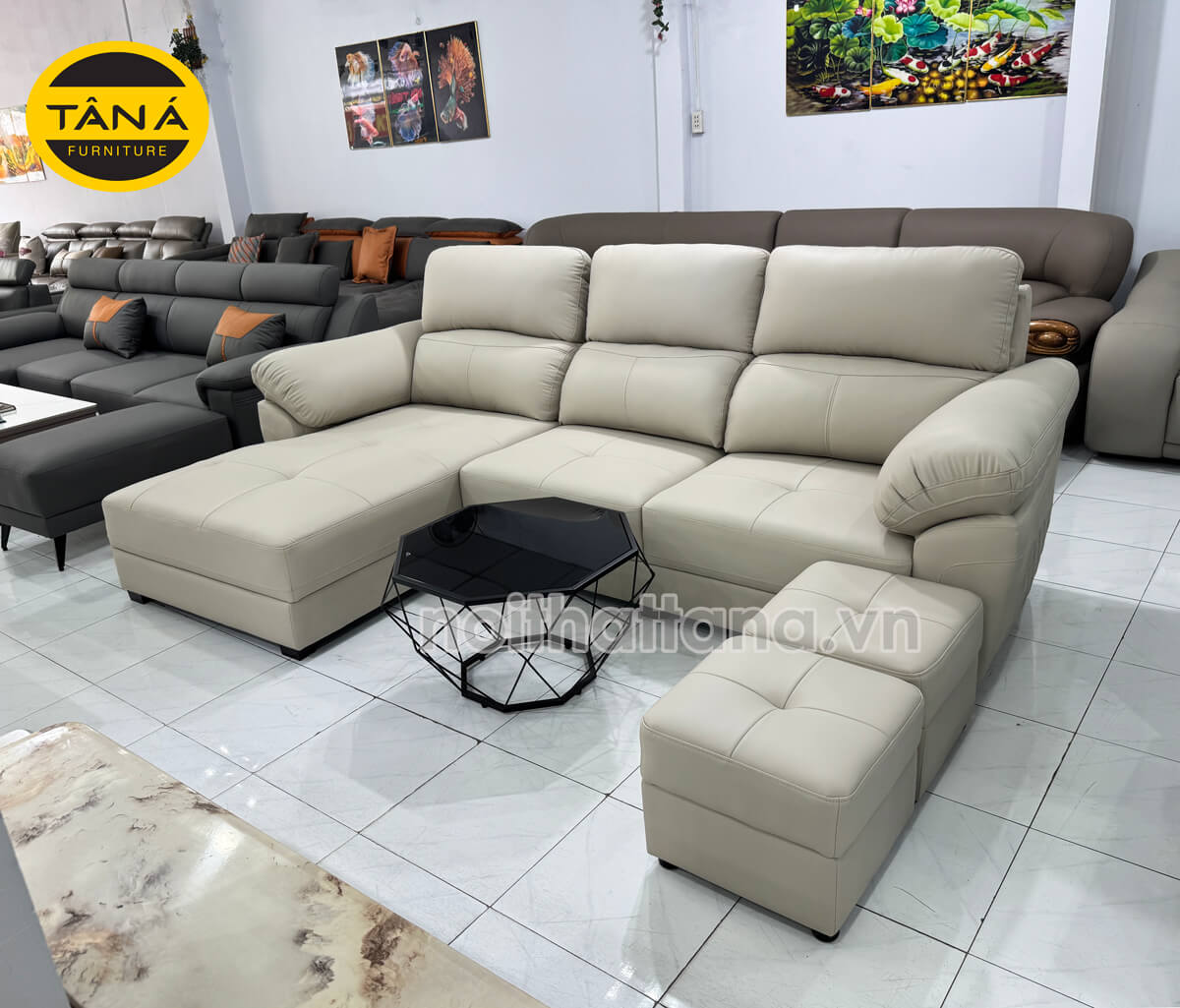 Sofa Da Lau Được Mực Bút Bi Góc L Nhỏ Gọn N911TH