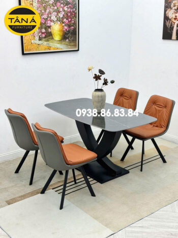 Bộ Bàn Ăn Mặt Đá Ceramic Nhỏ Gọn 4 Ghế BA244
