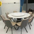 Bộ Bàn Ăn Tròn 1,5M Mặt Đá Ceramic Có Mâm Xoay 8 Ghế BA241
