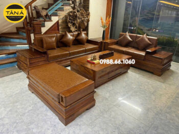 Sofa Băng Gỗ Sồi Bọc Da Hàn Quốc Hiện Đại GS42