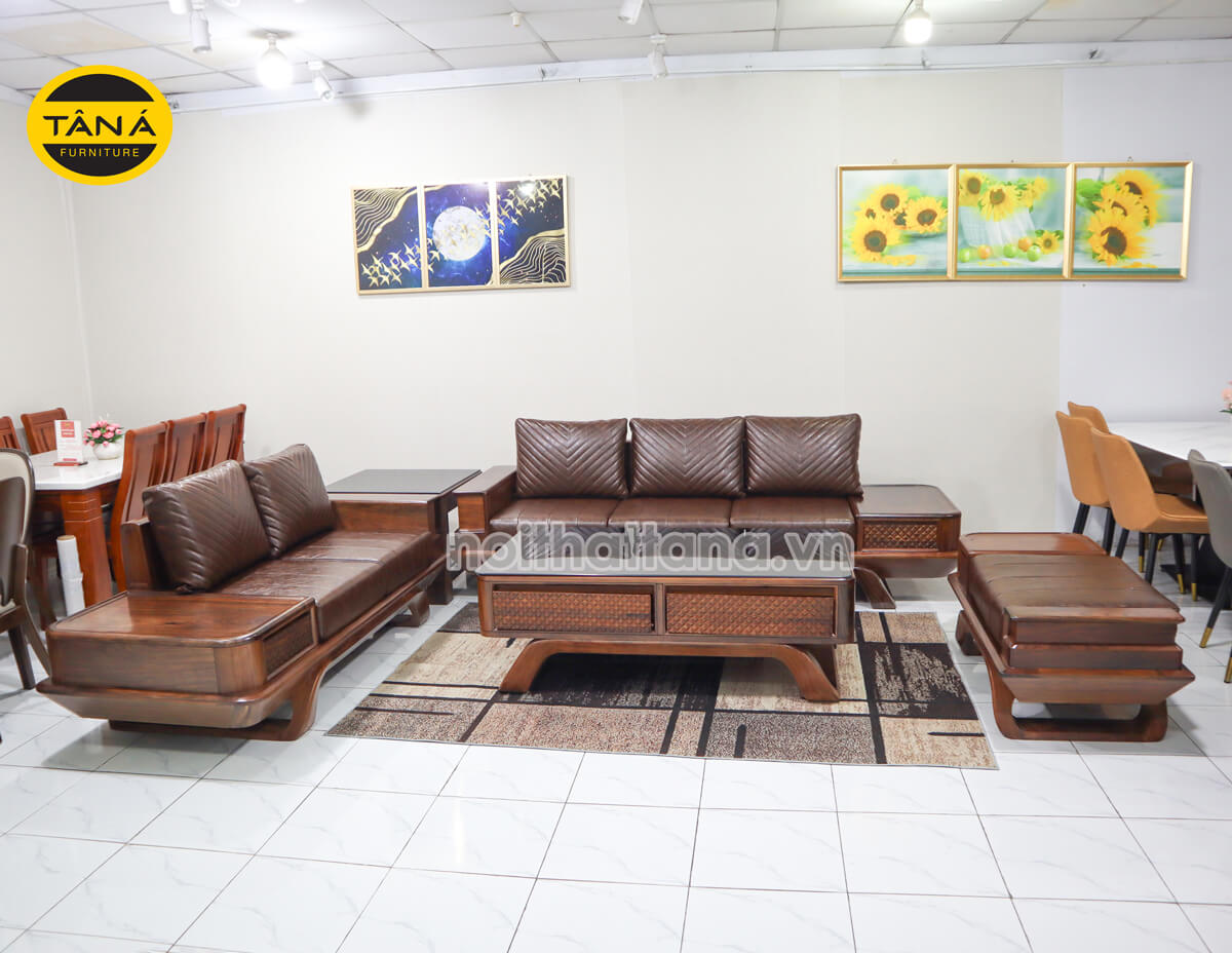 Sofa Băng Gỗ Mun Bọc Da Hàn Quốc Hiện Đại TA-G43