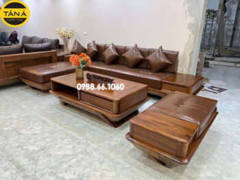 Sofa Gỗ Hương Bọc Da Hàn Quốc Góc Chữ L Hiện Đại GH32