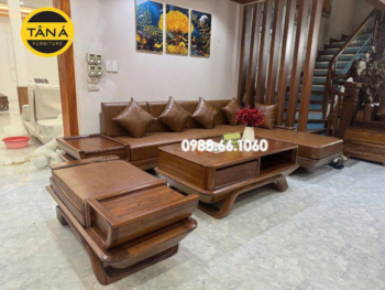 Sofa Gỗ Hương Góc L Bọc Da Hàn Quốc Hiện Đại GH45