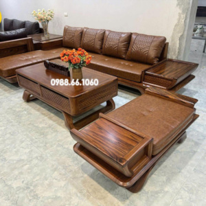 Sofa Gỗ Hương Bọc Da Hàn Quốc Góc Chữ L Hiện Đại GH33
