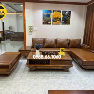 Sofa Gỗ Hương Bọc Da Hàn Quốc Góc Chữ L Hiện Đại GH38