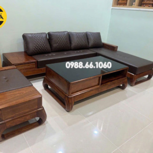 Sofa Gỗ Hương Bọc Da Hàn Quốc Góc Chữ L Nhỏ Gọn Hiện Đại GH34
