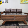 Sofa Băng Gỗ Mun Bọc Da Hàn Quốc Hiện Đại TA-G43